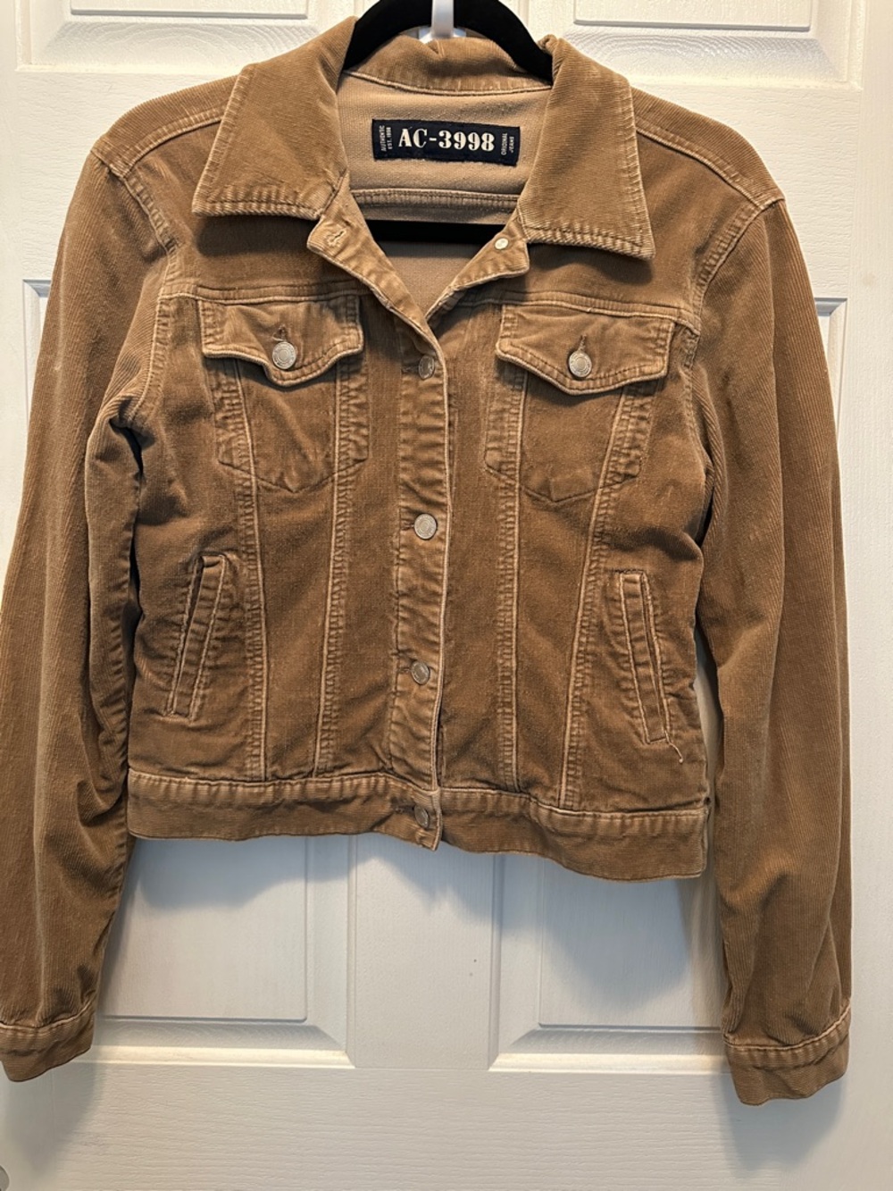Women's Tan Cropped Corduroy Trucker Jacket